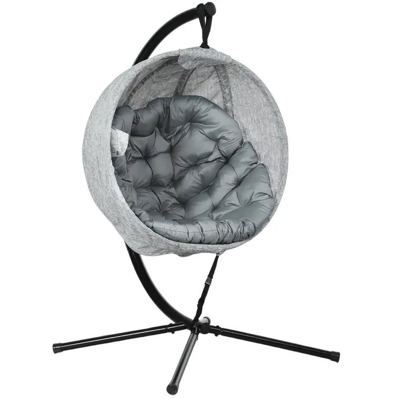 Grey Hanging Egg Chair with Stand Thick Cushion and Cup Holder for Garden or Balcony by Outsunny 0