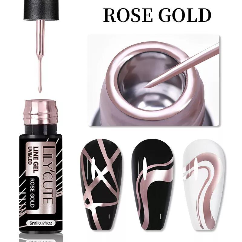 Metallic Nail Liner Gel Polish with Chrome Mirror Effect, Gold, Silver and Rose for UV/LED 5