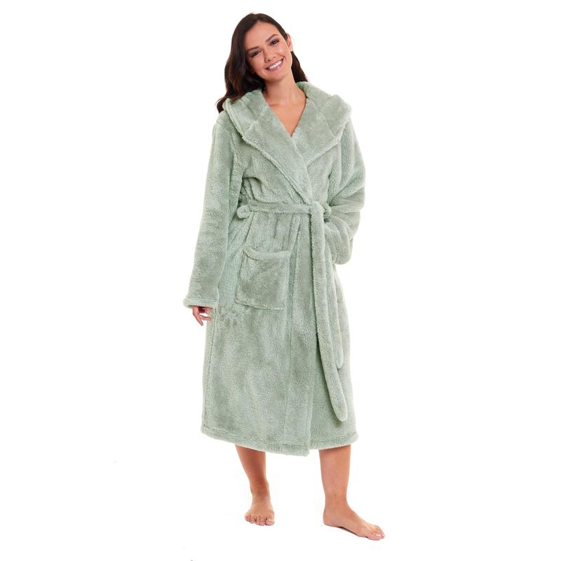 Sage Green Super-Soft Fleece Dressing Gown for Women Extra-Long Velvet Touch Ladies Robe Ultimate Comfort Multiple Sizes UK 8-22 by Daisy Dreamer 2