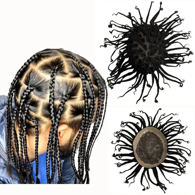 Brazilian Virgin Human Hair Replacement 8x10 Braids Toupee Mono Lace Unit for Black Men 0