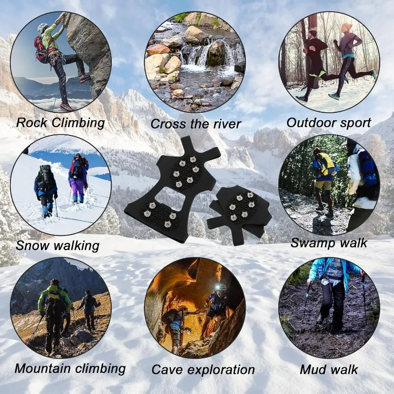 Crampons Ice Cleats for Shoes and Boots, Traction Cleats Ice Snow Grips with 10 Stainless Steel Spikes, Winter Outdoor Anti-Slip Crampon for Walking, Fishing, Climbing and Hiking 5