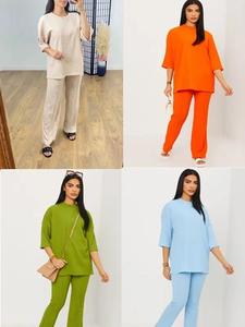 Findfashion Women's Short Sleeves Crew Neck Cheescloth Pattern T-Shirt And Trouser Co-Ord Set For Ladies One Size Fits UK 8-14