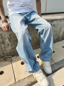 Men's Solid Color Wide Leg Jeans, Loose Casual Comfy Denim Trousers for Daily Wear, Woven Bottoms for All Seasons