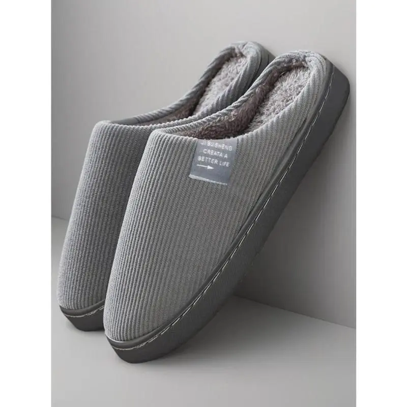 Men's 2025 Casual Plain Soft Slide Slippers with Fluffy Lining, Non-slip Comfortable Home Slippers, Fashionable Trendy House Slippers for Fall & Winter Footwear for Boy, Airport Outfits 2024,  Winter Outfits