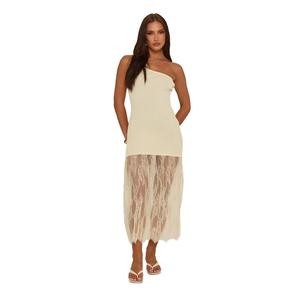 Miya Womenswear Rebellious Fashion Asymmetric Rib Knit and Lace Mix Dress