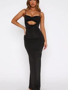 Women's Solid Color Cmai Bodycon Dress, Fashion Y2k Style Backless Maxi Dress for Party Club Dating Wear, Women Dress for Summer