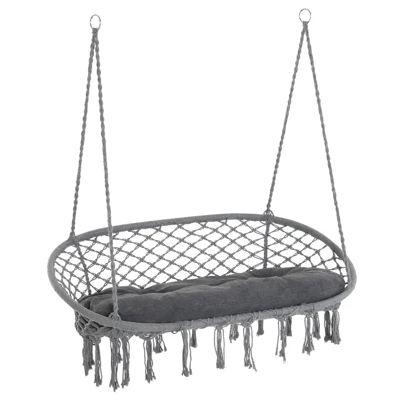 Outsunny Two-Seater Boho Macrame Hammock Swing - Grey 0