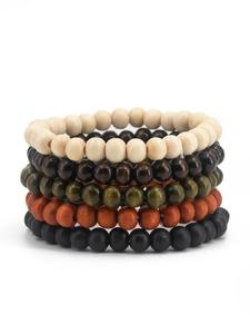 5pcs/set Simple Wooden Beaded Bracelet, Casual All-match Trendy Bracelet Jewelry for Daily Wear, Casual Fashion Accessories for Women & Men, Bead Bracelets
