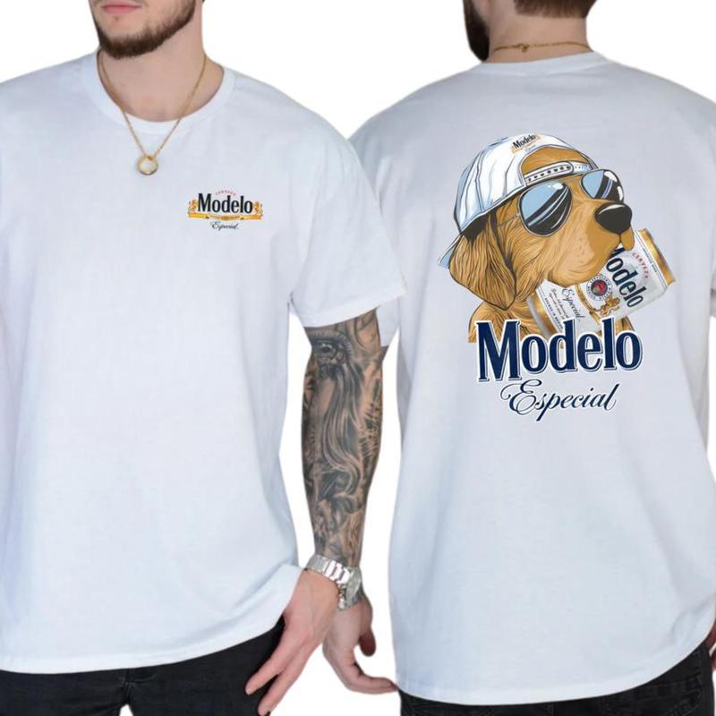 Men's ModeIo Dog Beer T-Shirt, ModeIo Golden Dog Hunting Shirt, Cotton Top Menswear, Short Sleeve Unisex Shirt, Gift For Dog Lovers 0