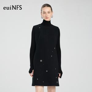 【euiNFS】Women’s Sleeveless A-Line Dress with Subtle Crystal Details — Minimal Black Layering Piece, Clean Tailored Silhouette【E540096】