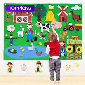 Farm House & Animal Pattern Felt Board, 1 Set Early Education Interactive Felt Board, Preschool Learning Toy for Kids, Preschool Busy Board #TOP PICKS