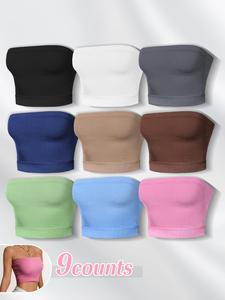 Women's Solid Ribbed Tube Sports Bra, Casual Breathable Comfortable Strapless Sports Bra for Daily Outdoor Wear, Ladies Sportswear for All Seasons