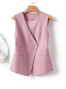 Women's Solid V Neck Blazer Vest, Fashion Casual Button Outerwear for Daily Outdoor Wear, Women Clothing for Spring Fall