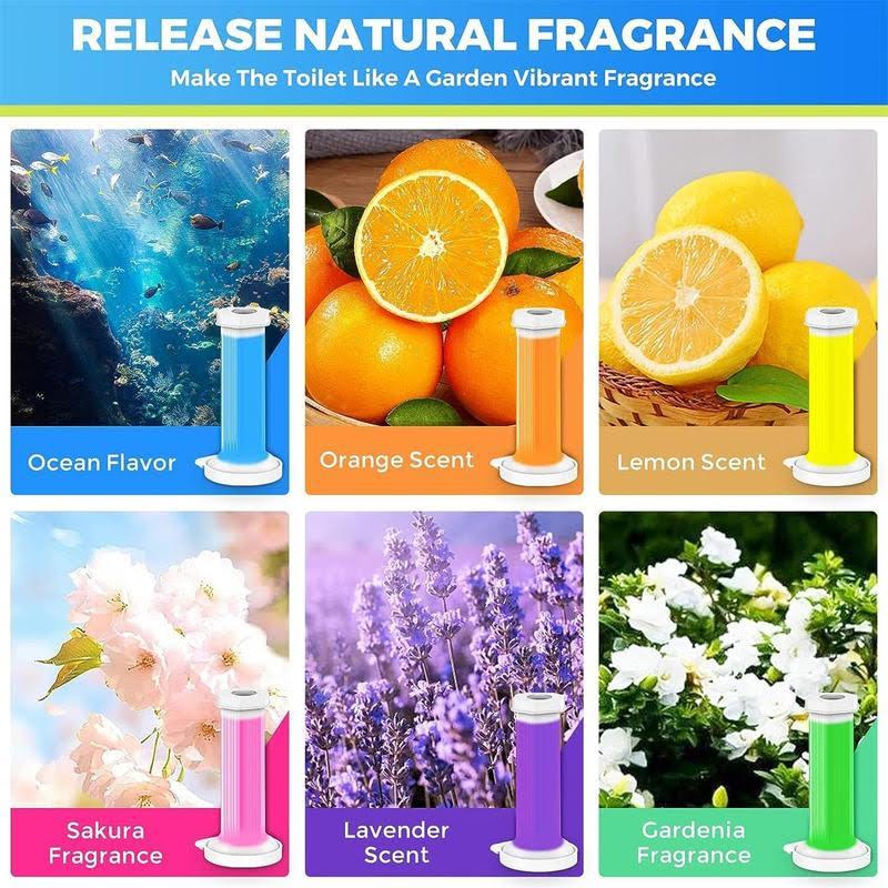Product Introduction of Toilet cleaning Gel 6 colors /box long lasting toilet gel stamp cleaning products toilet cleaner toilet bowel deodorant gel toilet scent freshener odor removal gel Household Perfume Scented Multicolor 8