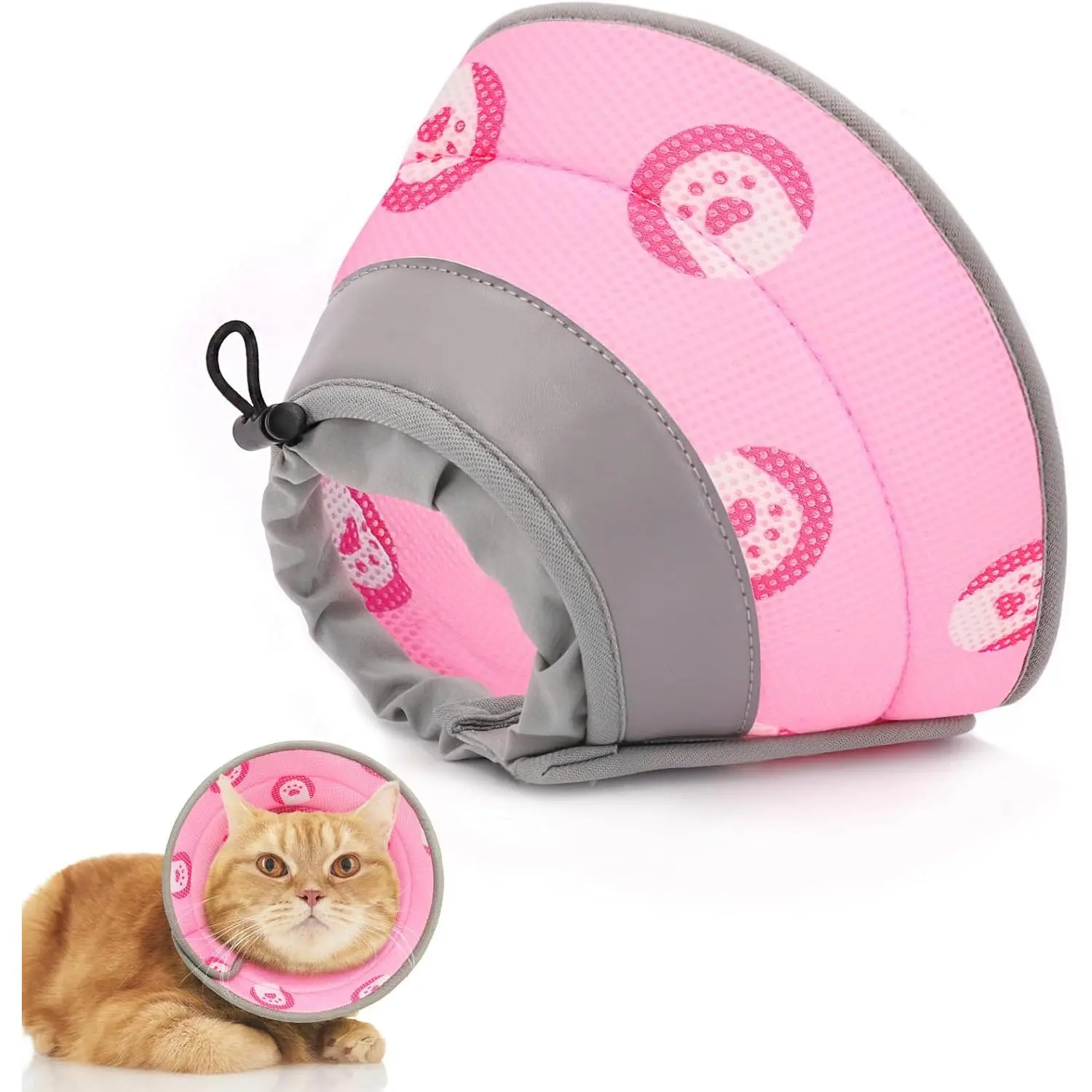 Cat Cone Collar Soft to Stop Licking After Surgery, Adjustable Soft Cat Recovery Collar for Small Dogs, Puppies and Kittens (Pink, M)
