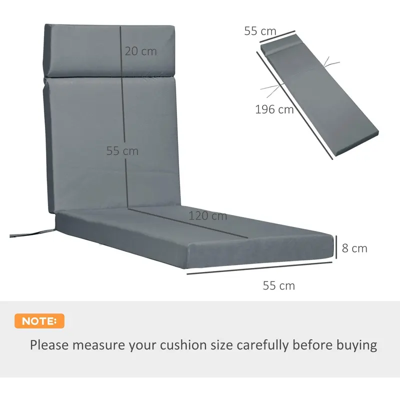 Sun Lounger Cushions with Ties 196x55cm Grey 2