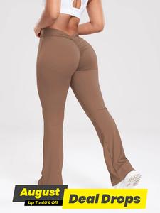 Women's Solid Ruched High Waist Sports Leggings, Casual Comfy Breathable Fit and Flared Leg Pants for Yoga Gym Workout Running, Ladies Sportswear for All Seasons, Skinny Yoga Bottoms