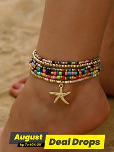 Boho Style Starfish & Beaded Anklet, Fashionable Adjustable Anklet for Women & Girls, Solstice Anklet, Trendy Body Jewelry for Party, Daily Decor for Birthday Gift, Cute Gifts for Girlfriend, Trendy Jewellery Accessories, Elegant Fashion Accessories