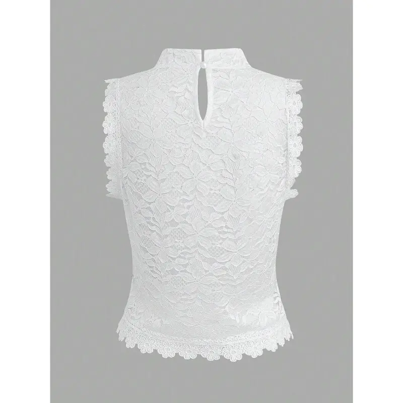 Clasi Women's Stand Collar Solid Color Lace Patchwork Pullover Top 1