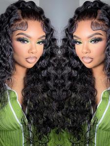 18 Inch Green Long Curly Wigs for Women, Gorgeous Fluffy Wigs with Baby Hair, Human Hair Lace Front Wigs for Party, Daily Use