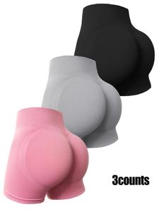 Women's Solid High Waist Sports Shorts, Breathable Seamless Ruched Gym Shorts, Ladies Sportswear Bottoms