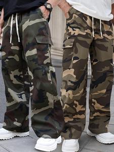 Men's Camo Print Drawstring Waist Cargo Pants, Casual Street Pocket Trousers for Fall & Winter, Men's Bottoms for Daily Wear