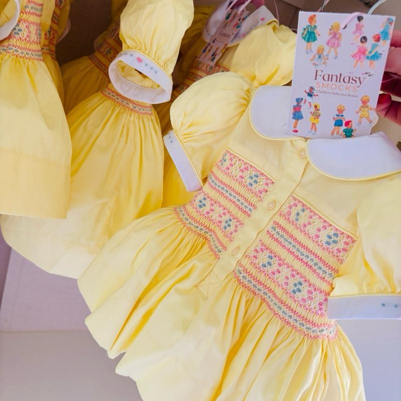 Girls Lemon Smocked Dress with Baby Blue & Pink - Casual Style for Kids Fashion - Womenswear 0