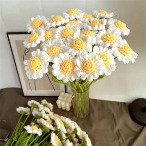 Artificial Crochet Daisy Flower, 5 Counts Faux Flower, Decorative Flower for Home Party Wedding Anniversary Festival, Home Decor Supplies, Flower Design, Eternal Flower Bouquet, Decoration