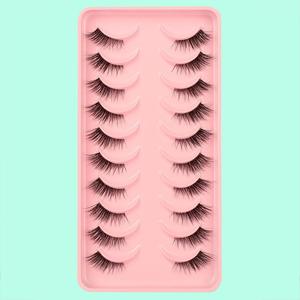 Half Eye False Eyelashes Set, 10 Pairs Natural Look Fluffy Curly Thick Faux Eyelashes, Lightweight Portable Makeup Tool for Women, Eyelash Extension Cosmetic Gift, Summer Makeup, Eyelash Extension Kit, Volume False Eyelashes, Curl Cluster Lashes