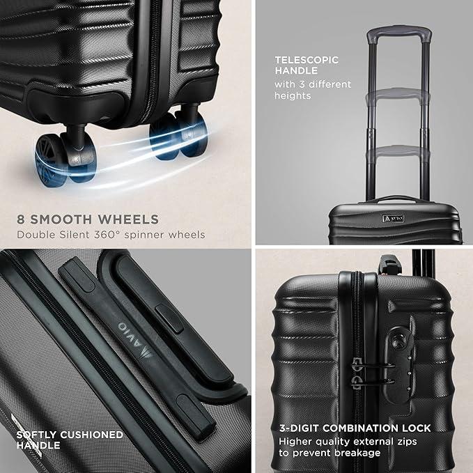 Wave Cabin Suitcase 45x36x20cm - Lightweight Double Wheel Luggage Bag, 2 Internal Pockets, Telescopic Handle 3 Heights, Durable ABS Hard Shell - Approved by Most Airlines 5