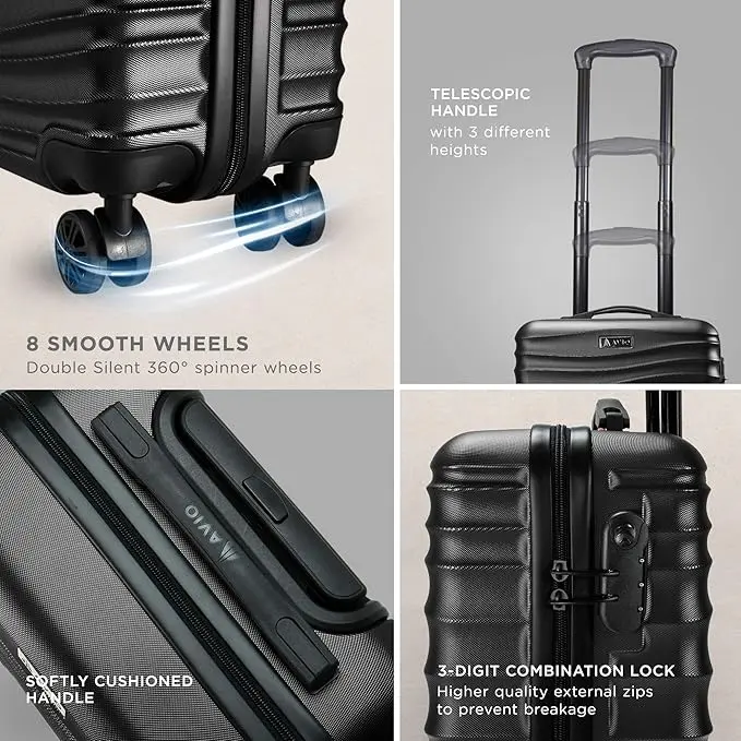 Wave Cabin Suitcase 45x36x20cm - Lightweight Double Wheel Luggage Bag, 2 Internal Pockets, Telescopic Handle 3 Heights, Durable ABS Hard Shell - Approved by Most Airlines 4