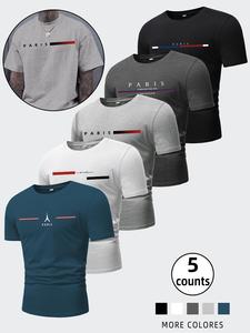 Men's Letter Print Round Neck Tee, Casual Short Sleeve T-shirt for Summer, Men's Top for Daily Wear, Menswear, Tshirt, Athletic Style Streetwear