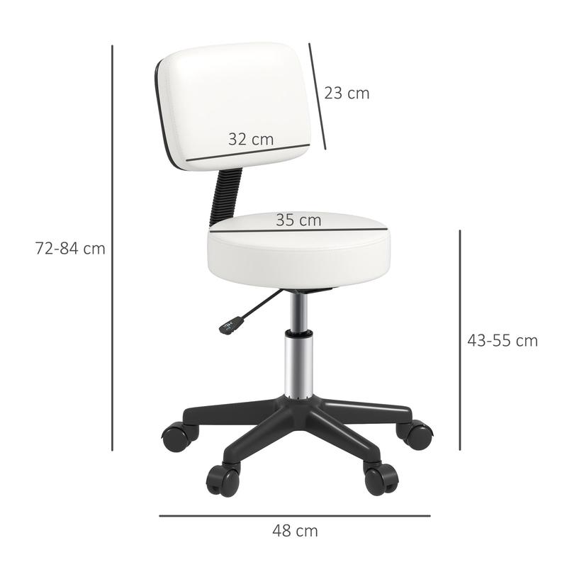 Beautician's Swivel Salon Chair w/ Padded Seat Back 5 Wheels Adjustable Height Salon Hairdressers Tattoo Spa Rolling Cushion Professional White 2
