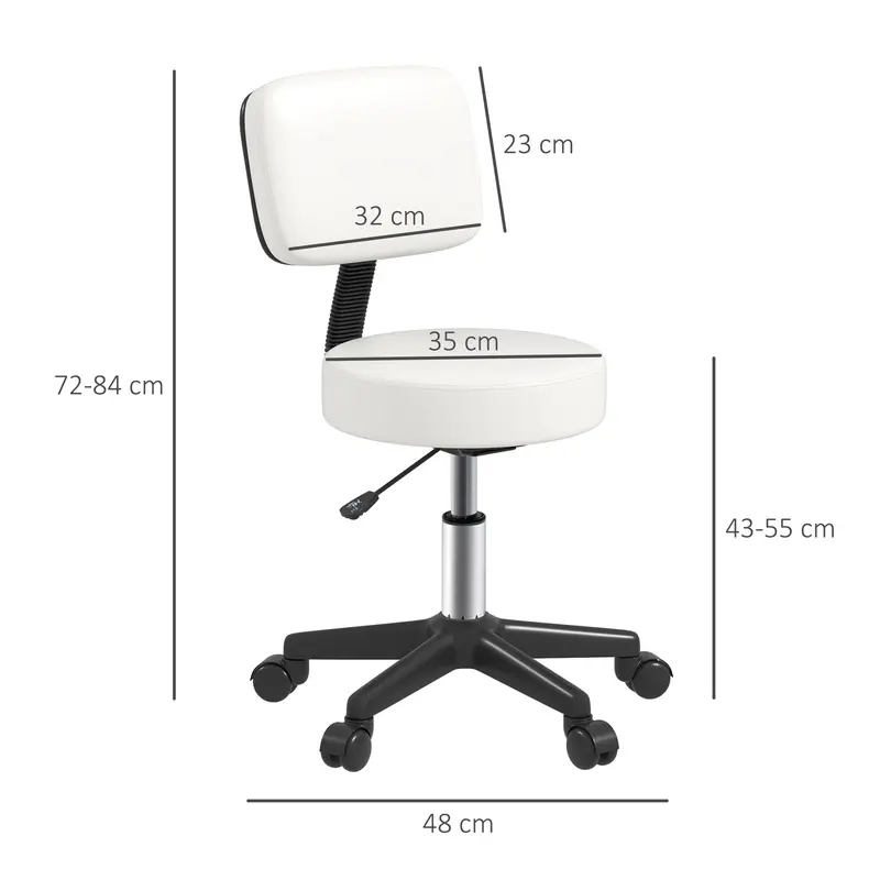 Beautician's Swivel Salon Chair w/ Padded Seat Back 5 Wheels Adjustable Height Salon Hairdressers Tattoo Spa Rolling Cushion Professional White 2