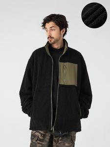 Men's Patchwork Zipper Jacket, Loose Casual Warm Long Sleeve Zip Up Outerwear for  Winter, Men's Clothes for Daily Wear
