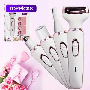 4 in 1 Electric Shaver with Replaceable Heads, Rechargeable Women's Hair Trimmer for Eyebrows, Nose, Facial, Body, Washable Wet and Dry Cordless Epilator for Bikini, Multifunctional Hair Shaver for Women, USB Rechargeable Shaver