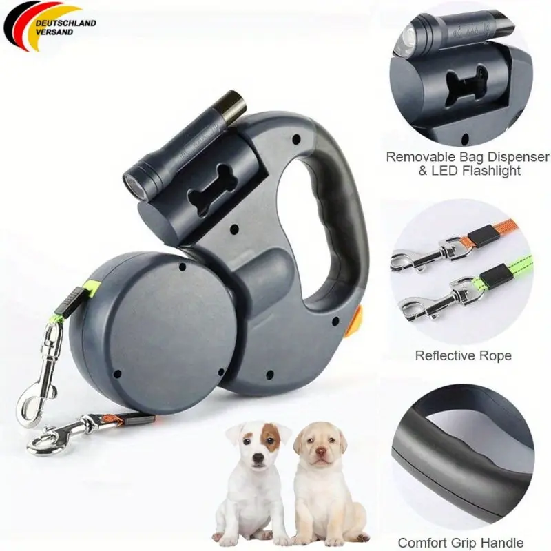 ORACEGRA     1 Set of 3m Flexible Double Retractable Dog Leashes. Ideal for Outdoor Adventures and Travel with Your Furry Friends, These Leashes Offer Convenience and Control. 2