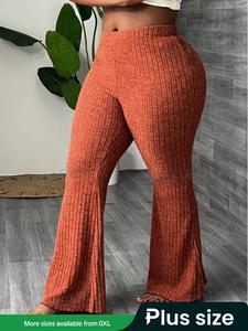 【Plus Size】 Solid Color Flare Leg Pants, Casual Comfy Bell Bottom Trousers for Daily Wear, Gift Set, Women's Bottoms for Fall & Winter