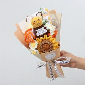 Handmade Knitted Flower Bouquet with Plush Toy Perfect Gift for Birthdays Anniversaries and Home Decor