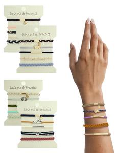 Boho Style Hair Tie Charms Bracelet, Colorblock Hair Tie Bracelet for Women & Girls, Fashion Hair Scrunchies for Daily Wear