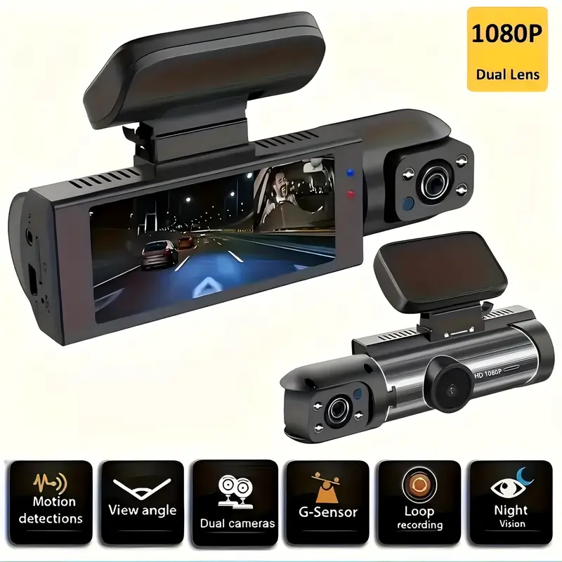 1080P Dual-Camera Car DVR with 8.03cm IPS Screen - Front & Interior View, Loop Recording, Wide Angle Lens, Infrared Night Vision, Rechargeable Battery 4