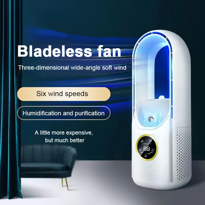 3-in-1 Portable USB Air Conditioner Fan with LED Night Light - Adjustable Cooling, Warm Air & Humidifier, Quick 3-Second Cooling, 6 Timers, Ideal for Home & Office Use, Compact Cube Design, Plastic Material, Touch Control, Exhaust Fan Feature, Indoor & Ou 4