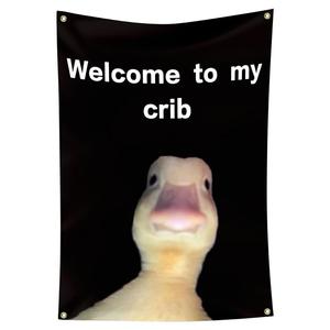 Welcome To My Crib Letter & Duck Pattern Decorative Flag, Hanging Decorative Room Banner, Decorative Flag for College Dorms, Home Decor, Boyfriend Gift