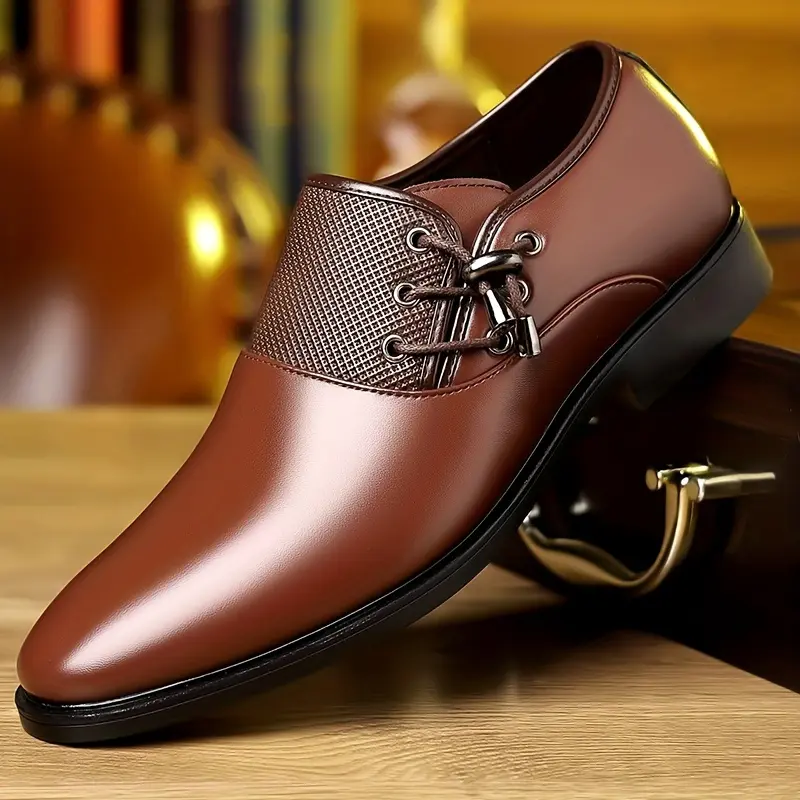 9907123456 Casual & Business Pointed Toe Slip On Shoes for Men - Solid Color, Low Top, All-Season, Daily & Casual Wear, Faux Upper & Insole, Rubber Sole, England Style