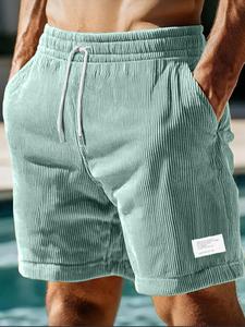 Men's Regular Fit Corduroy Shorts, Casual Comfy Swim Shorts for Summer, Men's Bottoms for Daily Outdoor Wear, Shorts for Men, Beach Outdoor Wear, Swimtrunks, Swimming Shorts, Drawstring Swim Bottom