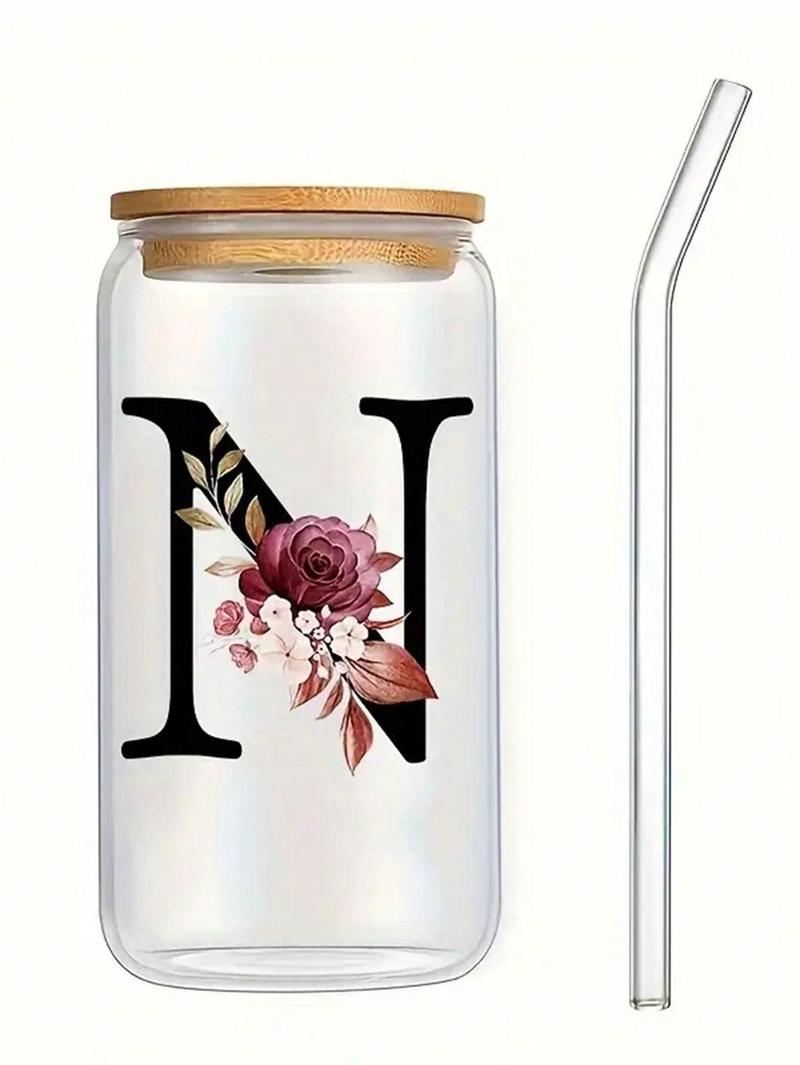 Product Introduction of Letter Printed Glass Cup with Straw & Lid - 480ml - Simple and Beautiful - Transparent - Flat Bottom - Hot Drinks - Home or Coffee Shop Use - Drinkware 19