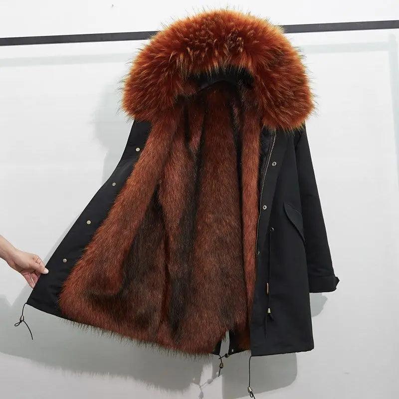 HANZANGL Men's Fur Coat 2022 Winter High Quality Fashion With Fur Hooded Lined Thick Warm Parkas Outerwear Mid-length With Long Menswear Jackets Clothing Casual Fabric Sleeve Zipper Collar Layer Relaxed Fit Stylish Tops 2