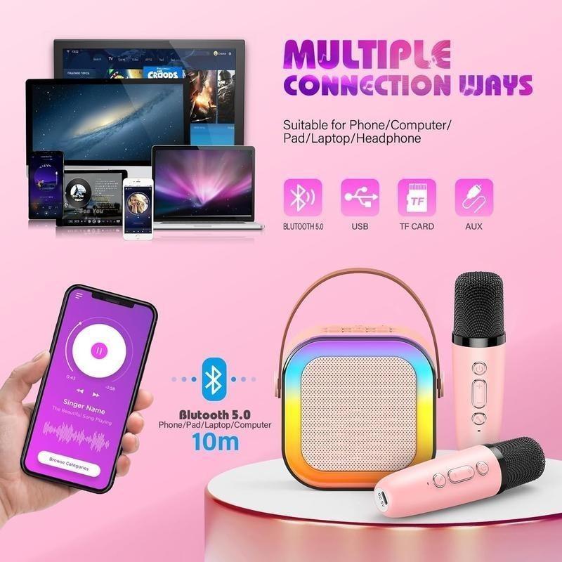 Bluetooth K12 Karaoke with RGB lights Machine Portable 5.3 PA Speaker System with 2 Wireless Microphones Home Family Singing Children's Gifts bone  conduction  earphones true wireless induction  speaker mini  speaker  magnet karaoke  machine 2