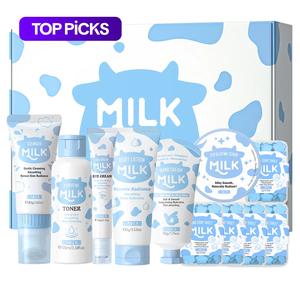 Milk Skin Care Gift Box, 1 Set Refreshing Moisturizing Facial Cleanser & Toner & Eye Cream & Scrub & Body Lotion & Soap & Hand Cream, Skin Care Kit for Women