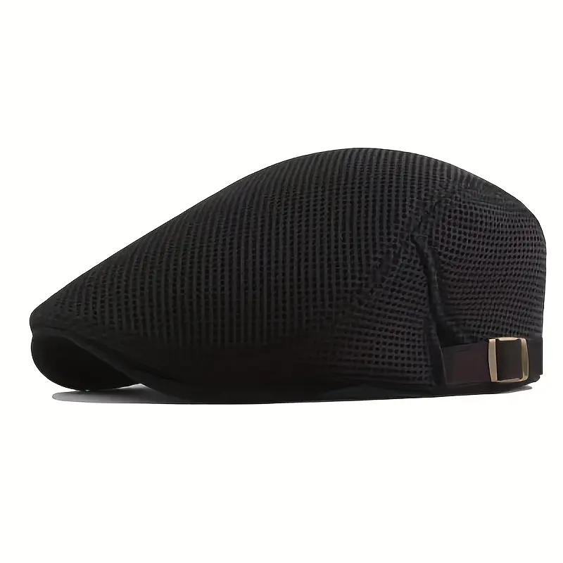 1 Men's Breathable Mesh Beret Hat - Casual Summer Style, 100% Polyester with Adjustable Faux Leather Strap for Comfort Fit